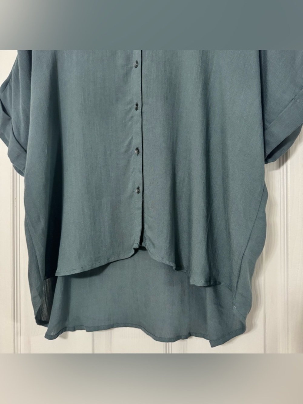 Maurices Short Sleeve Button Up Blouse Rolled Sleeve Green NWT - Picture 5 of 9